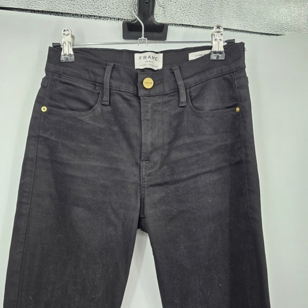 FRAME‎ Le High Skinny Jeans Black High Rise Frayed Hem Denim Size 25 - Picture 3 of 15
